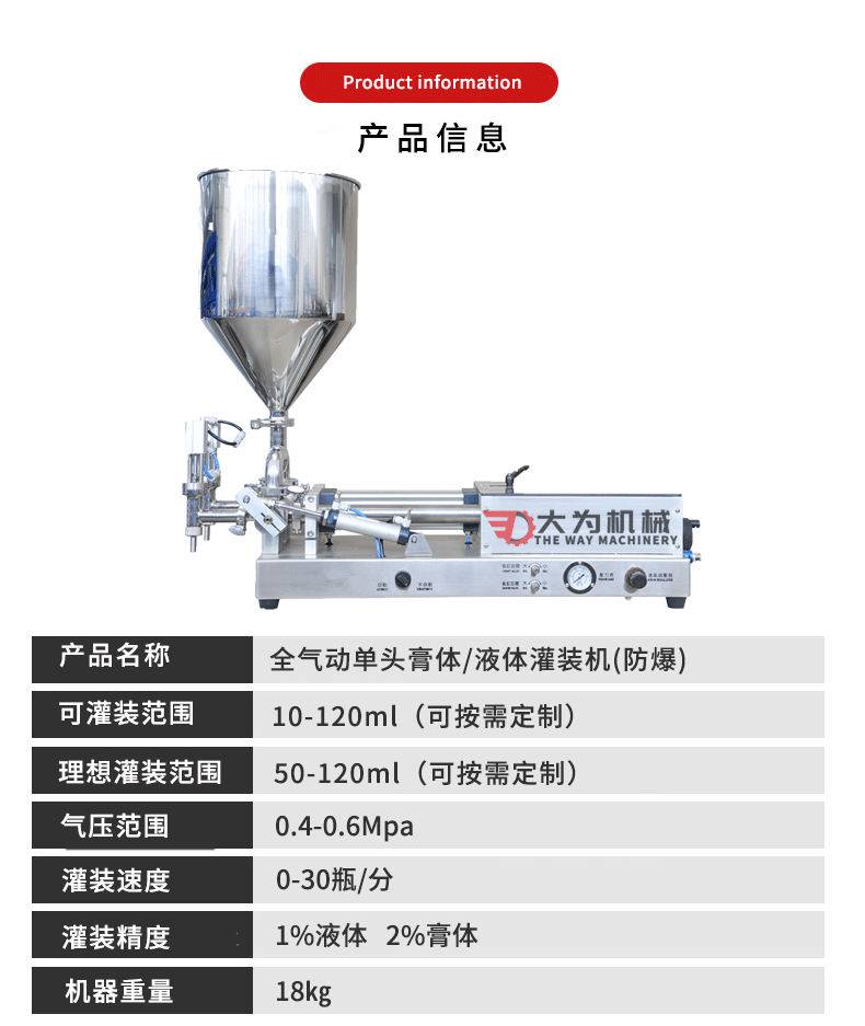 全氣動單頭膏體/液體灌裝機(防爆)(圖3)